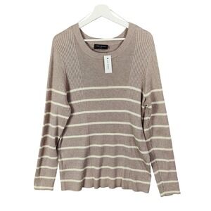 Lane Bryant Striped Ribbed Knit Long Sleeve Sweater Top Beige Womens Plus 26/28